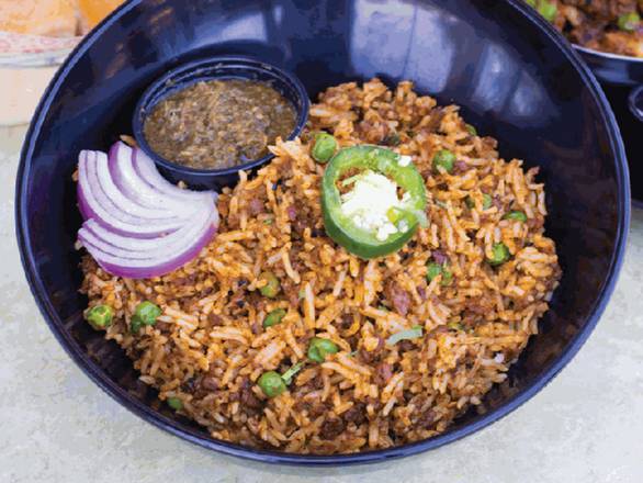 Order Beyond Keema Biryani (GF) (V) food online from Tarka Indian Kitchen store, Austin on bringmethat.com