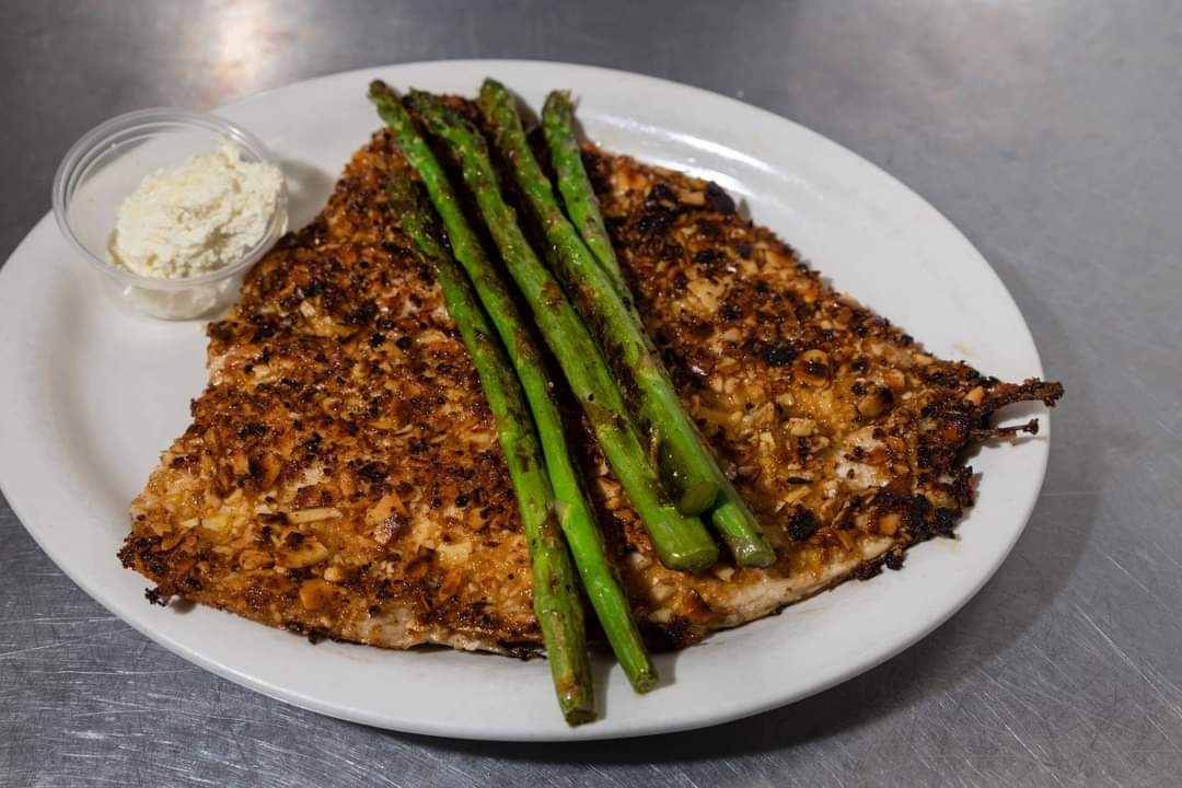 Order ALMOND ENCRUSTED TROUT  food online from West Cobb Diner store, Marietta on bringmethat.com