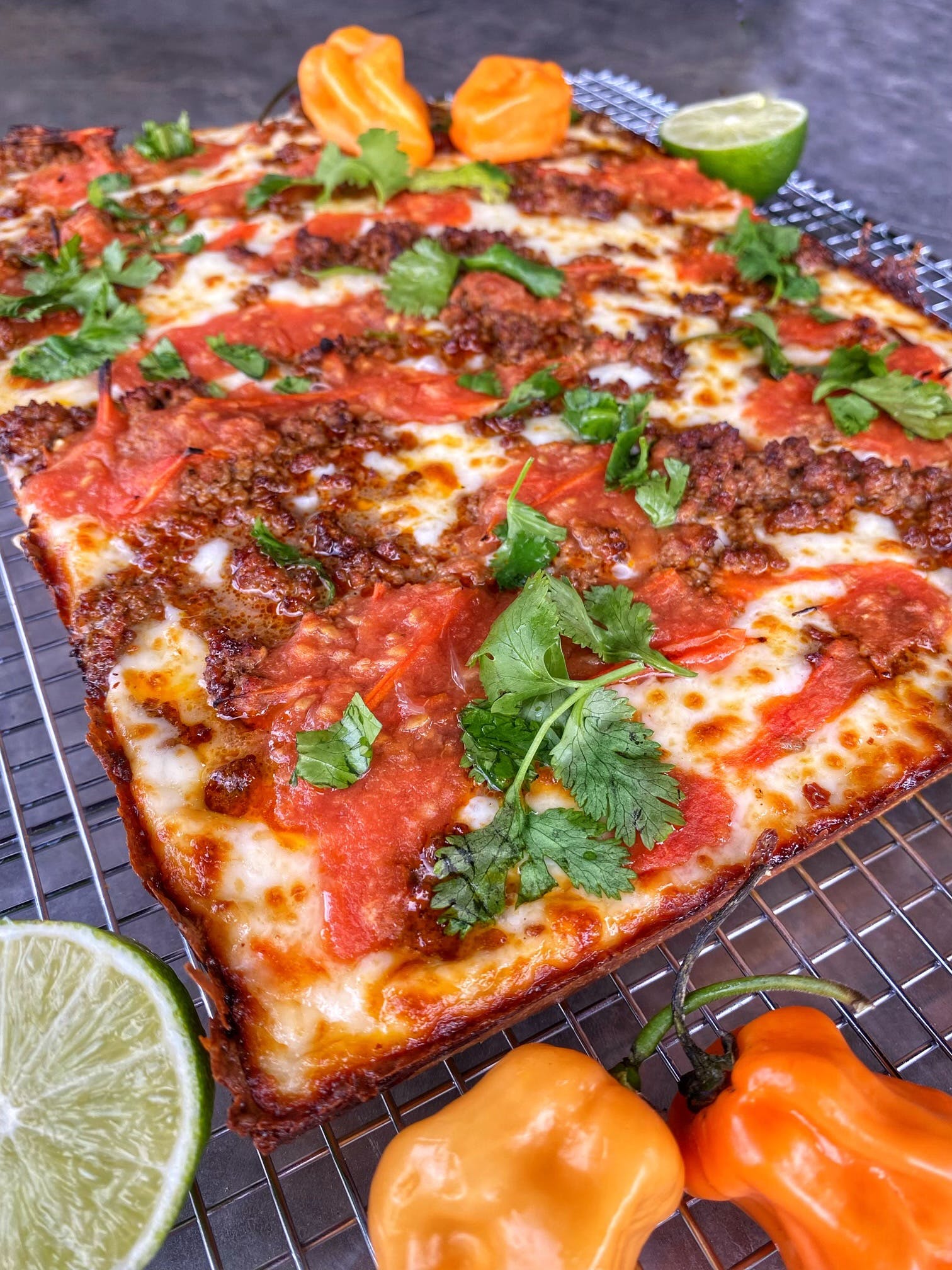 Order 4) Spicy Latina Pan Pizza - 14" x 12" (12 Slices) food online from Twisted Pizza store, Las Vegas on bringmethat.com