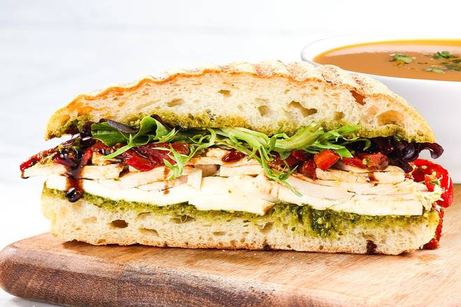 Order 1/2 Chicken Pesto Caprese food online from Mendocino Farms store, Campbell on bringmethat.com