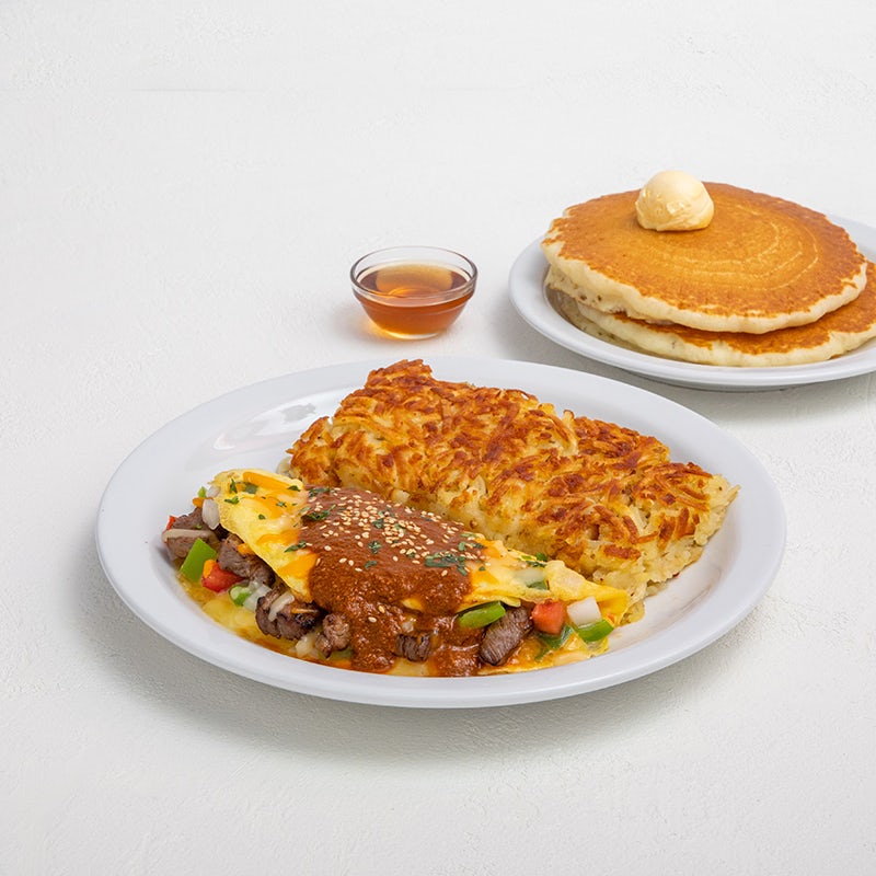 Order RED CHILE MOLE STEAK OMELETTE food online from Norms store, Riverside on bringmethat.com