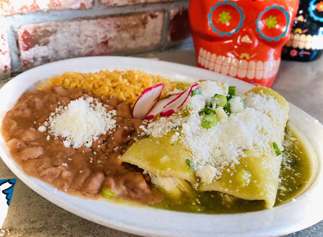 Order Chicken Verde Enchilada Plate food online from Coyote Grill store, Laguna Beach on bringmethat.com