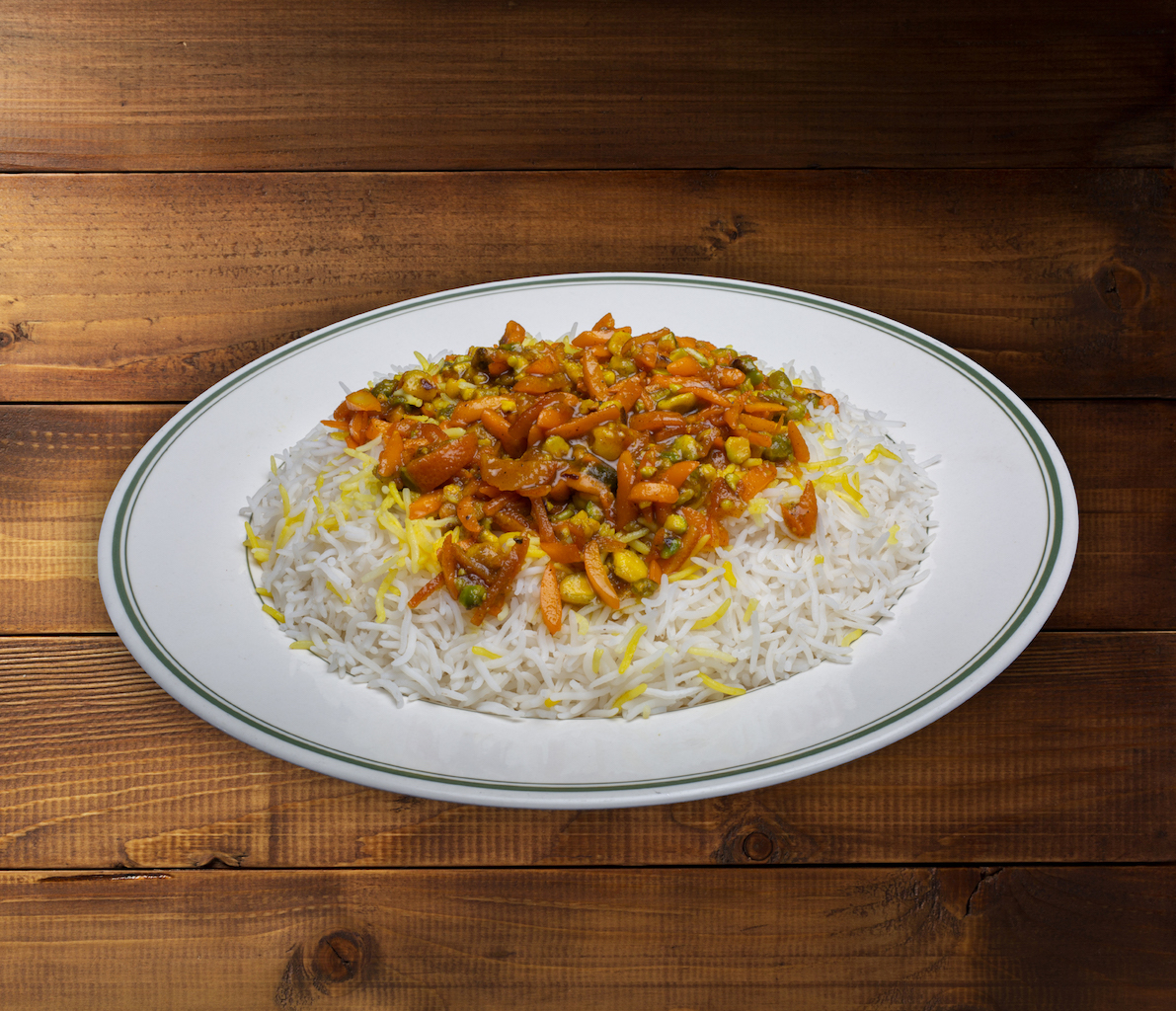 Order 56. Shirin Polo - شیرین پلو food online from Negeen Restaurant store, Campbell on bringmethat.com