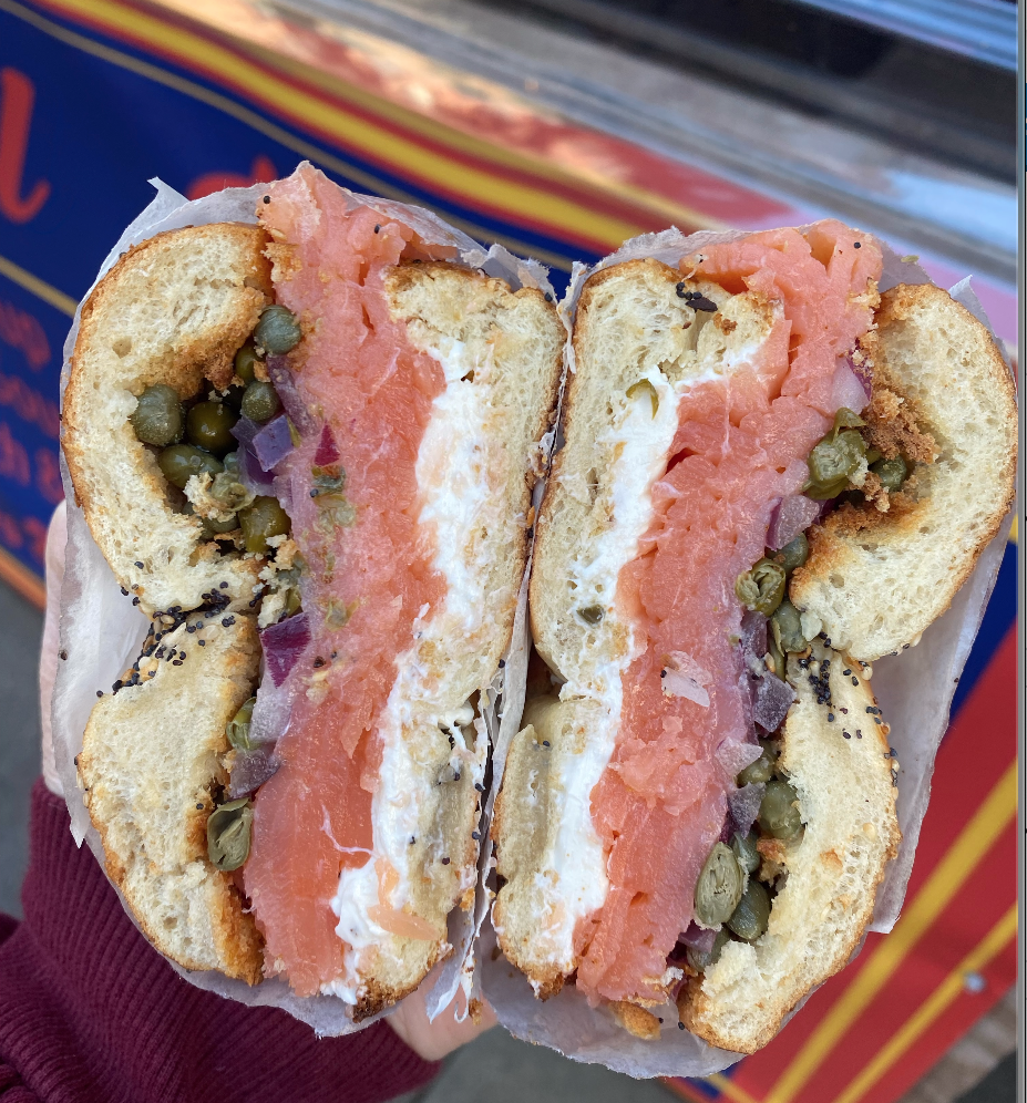 Order Bagel with Cream Cheese and Smoked Salmon food online from Effy's Cafe store, New York on bringmethat.com