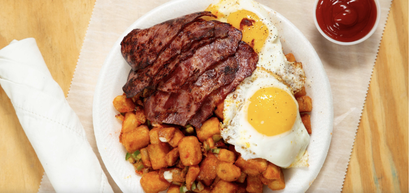 Order 2 Eggs, Home Fries, Bacon or Sausage Platter  food online from Shebamz Grill store, Albany on bringmethat.com