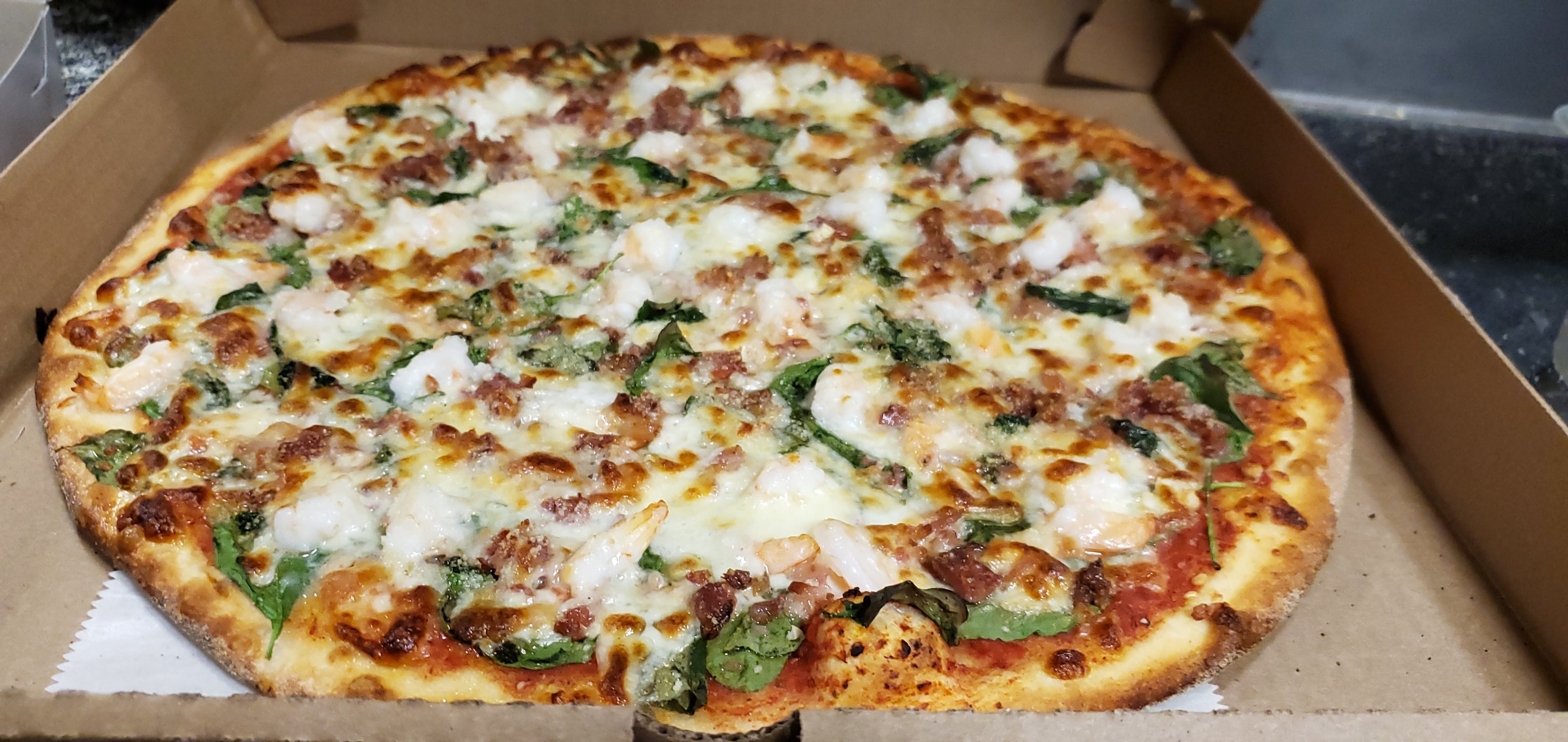 Order Shrimp Casino Pizza - Small 12" food online from Mex & Taly Pizza store, Bridgeport on bringmethat.com