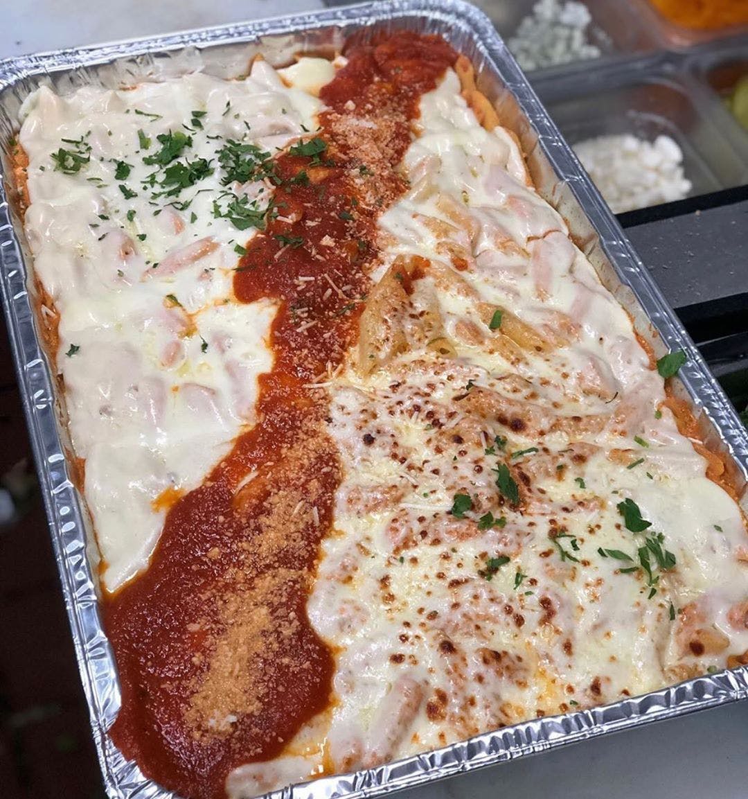 Order Baked Ziti Catering - Half Pan (Serves 5-8 People) food online from Planet Pizza store, Ridgefield on bringmethat.com