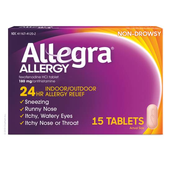 Order Allegra 24 Hour Allergy Relief Tablets Prescription Strength Non-Drowsy 180mg (15 ct) food online from Rite Aid store, Warren on bringmethat.com
