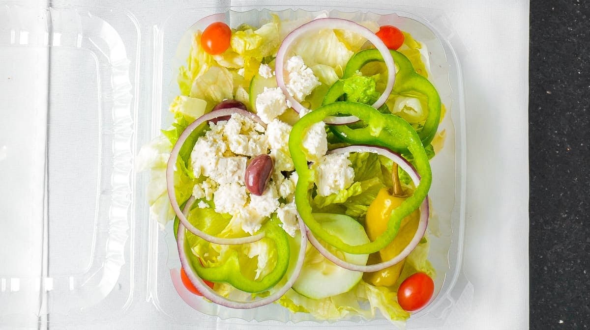 Order Greek Salad - Salad food online from Pizza Works & Deli store, Pawtucket on bringmethat.com