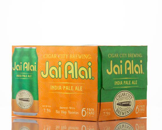 Order Cigar City Jai Alai, 6pk-12oz can beer (7.5% ABV) food online from One Stop Liquor store, Los Angeles on bringmethat.com