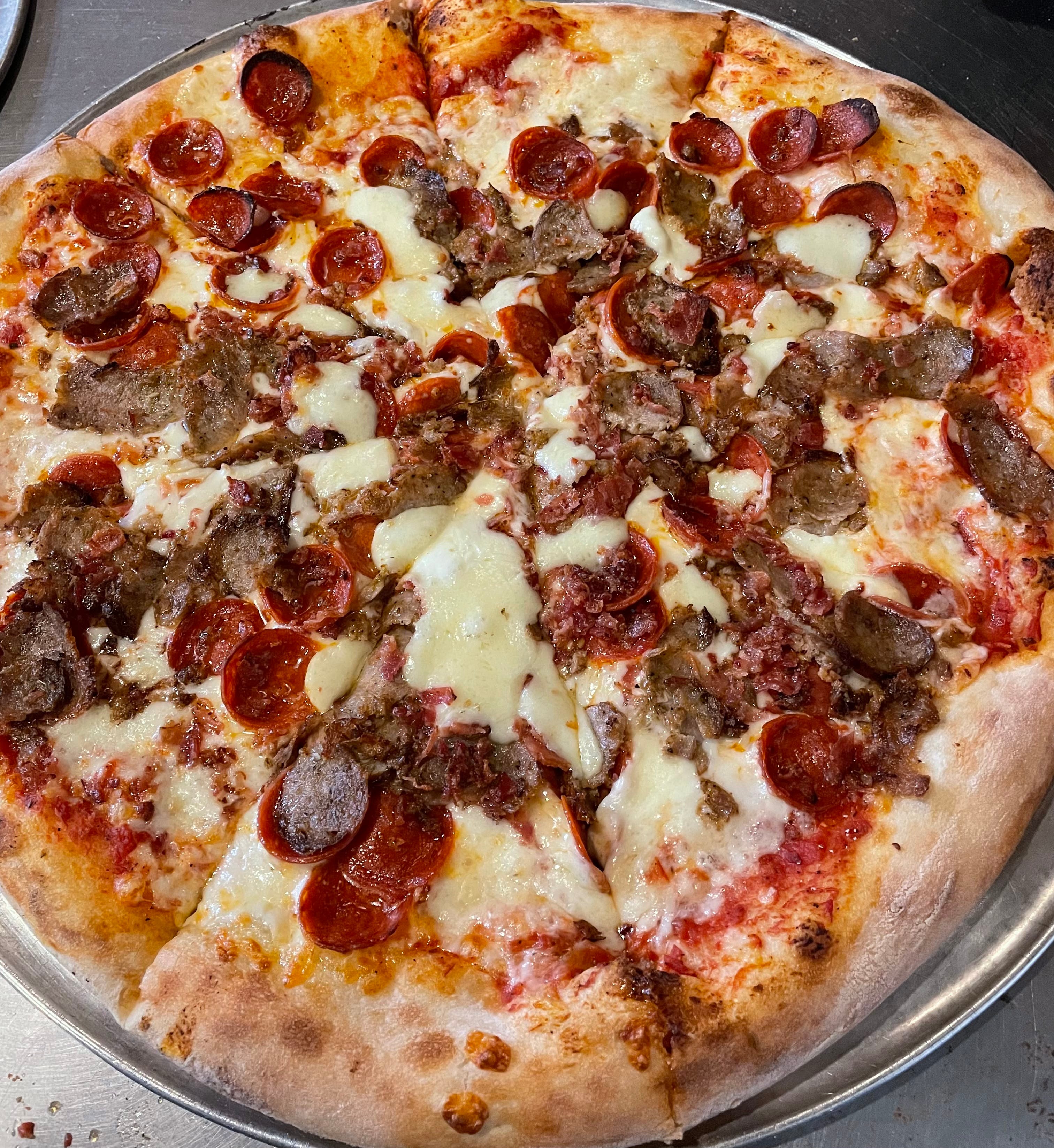 Order Triple Meat Triple Cheese Pizza - Personal 10" food online from Brooklyn Pizza & Pasta store, Cincinnati on bringmethat.com