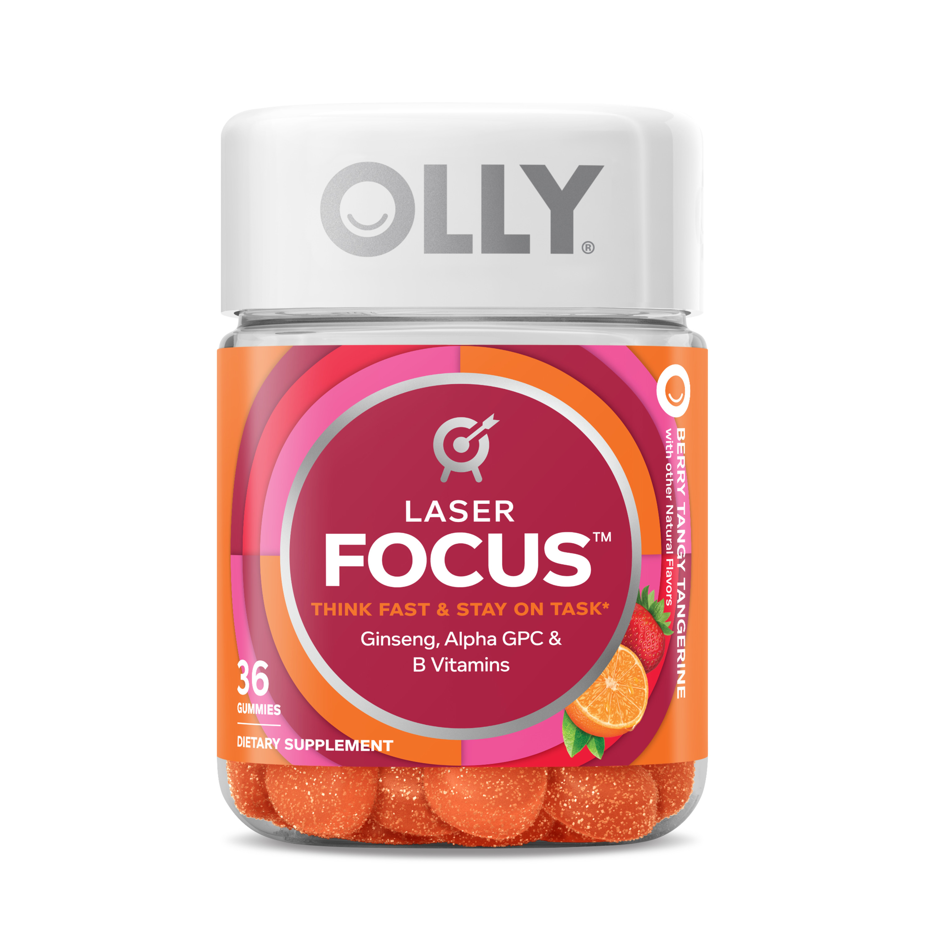Order OLLY Laser Focus Gummy, Ginseng, Alpha GPC, B Vitamins - Berry Tangerine - 36 ct food online from Bartell store, Edmonds on bringmethat.com