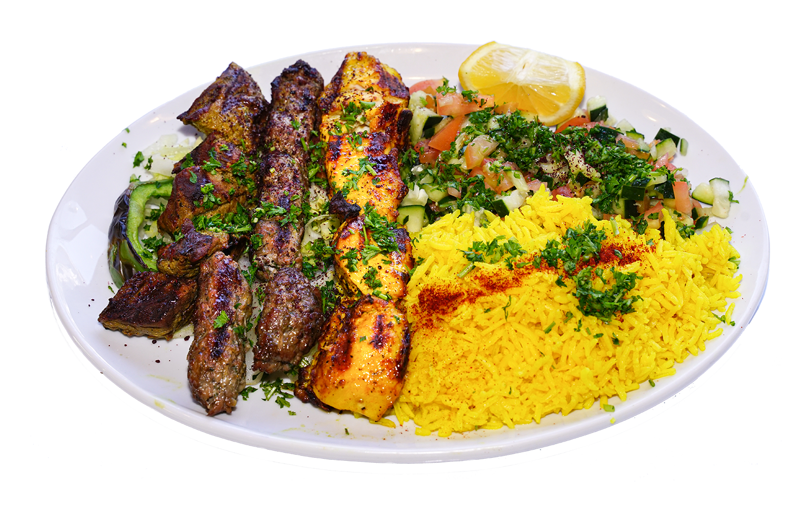 Order Kabob Combo Plate food online from Abu Salim Middle Eastern Grill store, San Francisco on bringmethat.com