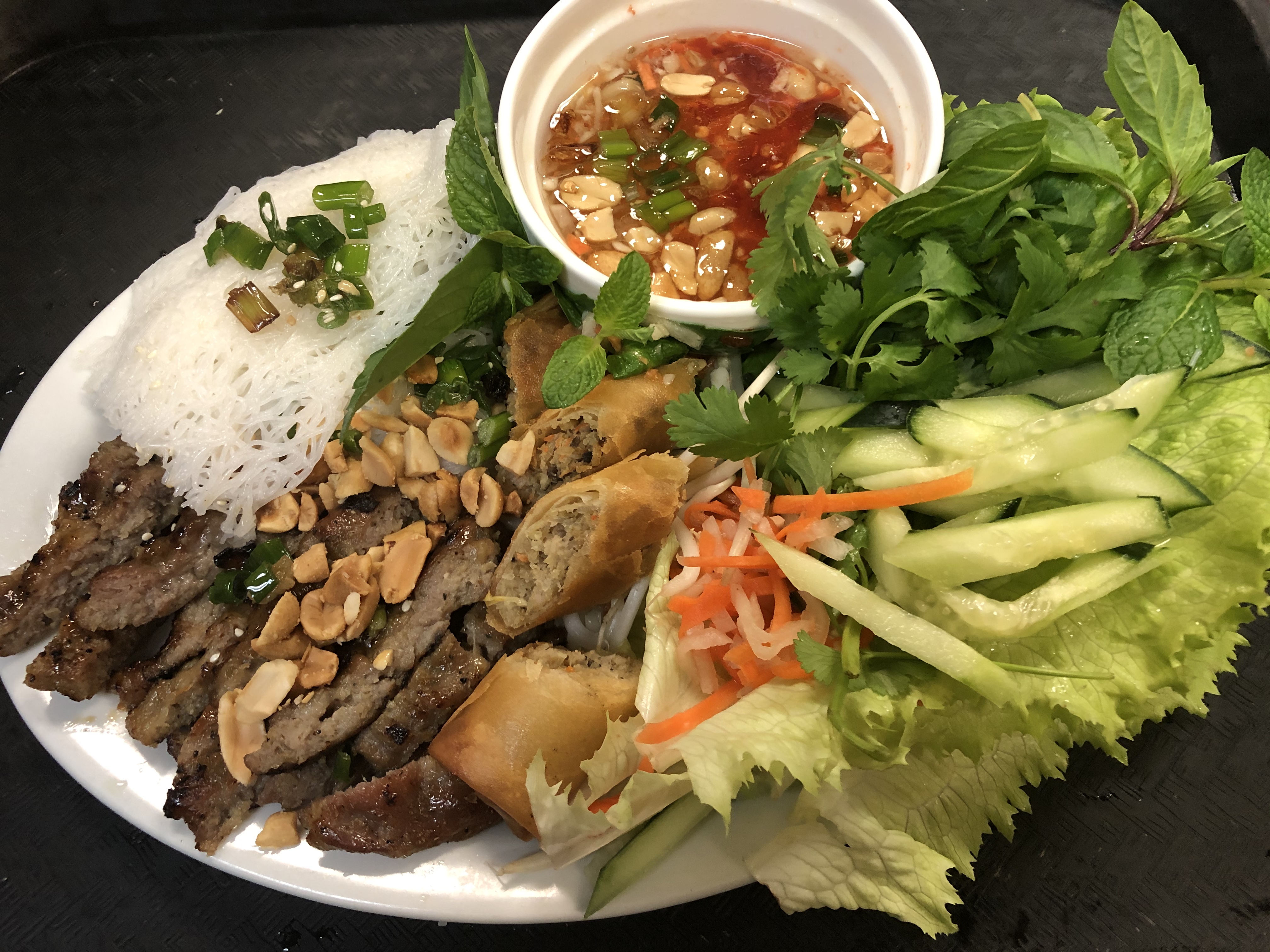 Order 56. Grilled Pork & Egg Roll w/Steamed Vermicelli ( Bánh Hỏi thịt nướng, chả giò ) food online from Saigon House store, San Leandro on bringmethat.com
