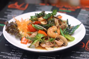 Order 30. Pad Bai Kra Pao food online from Miko Thai Kitchen store, Hudson on bringmethat.com