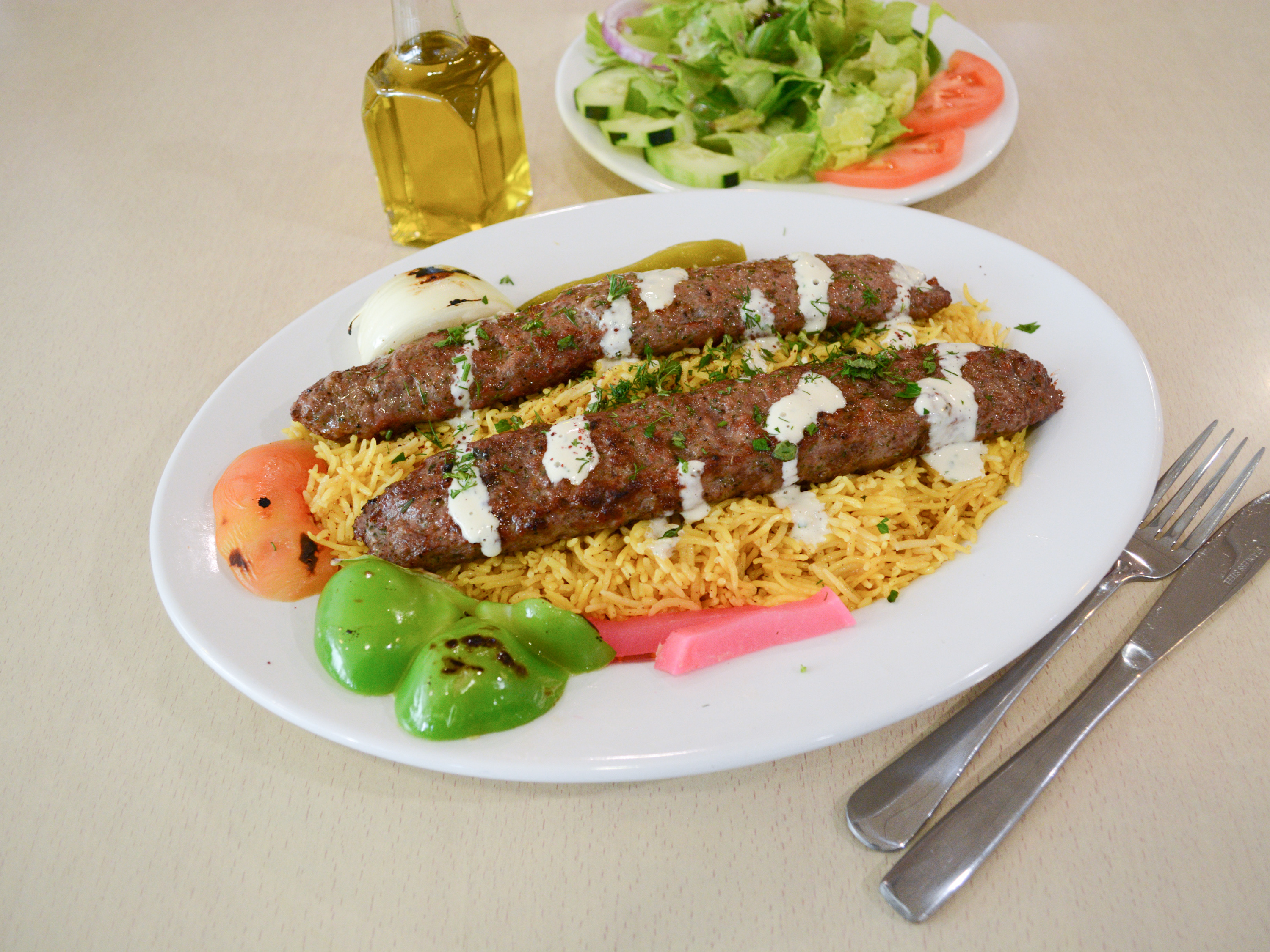 Order 15. Shish Kabob Platter food online from Mint & Olives store, Seattle on bringmethat.com
