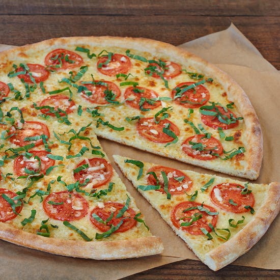 Order Tomato Basil Garlic White Pie - 18'' (8 Slices) food online from Flippin Pizza store, Falls Church on bringmethat.com
