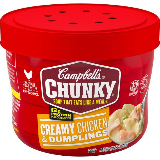Order Campbell's Chunky Soup, Creamy Chicken and Dumplings Soup, 15.25 Oz Microwavable Bowl food online from Cvs store, Killeen on bringmethat.com