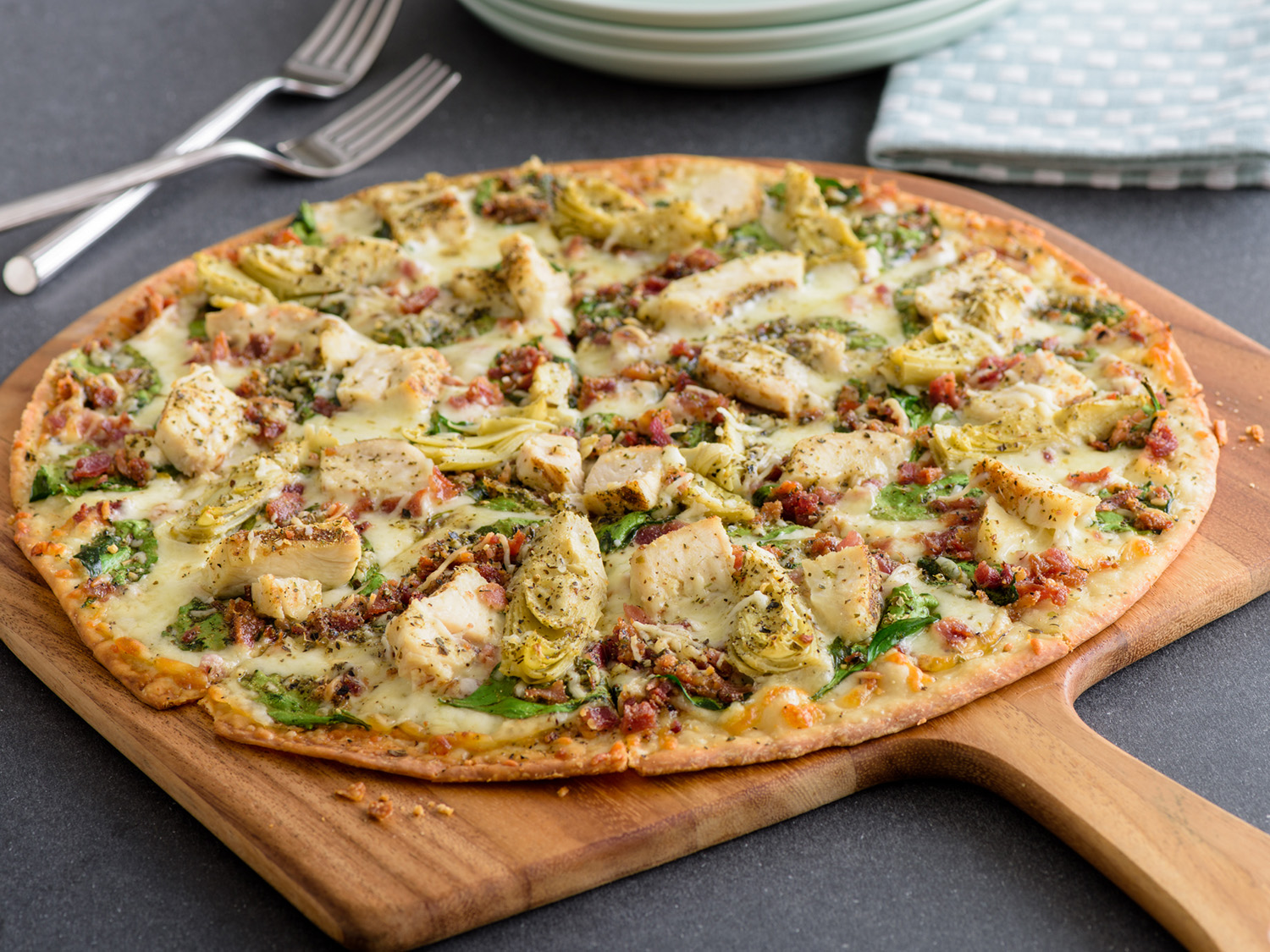 Order Chicken Bacon Artichoke (Baking Required) food online from Papa Murphy Pizza store, Arvada on bringmethat.com