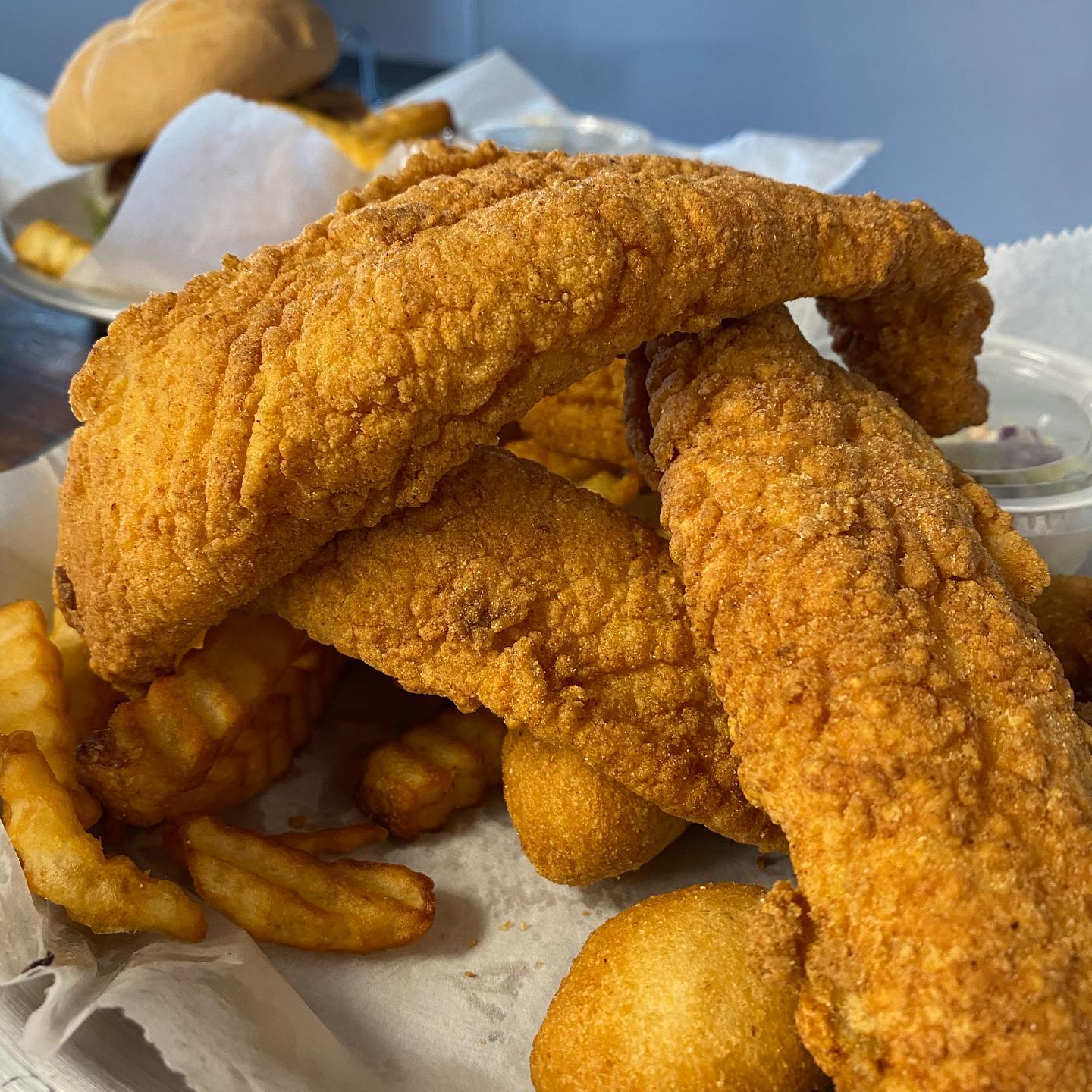 Order Fish and Chips Platter food online from Carolina Seafood Co. store, South Daytona on bringmethat.com