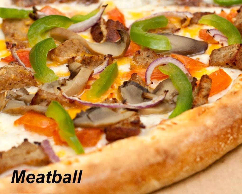 Order Meatball Pizza - Small 10'' food online from Rockyanos Pizza store, Dallas on bringmethat.com