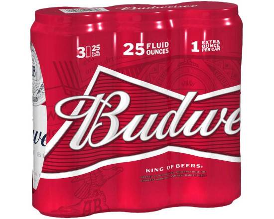 Order Budweiser, 3pk-25oz can beer (5.0% ABV) food online from Fastrip store, Bakersfield on bringmethat.com