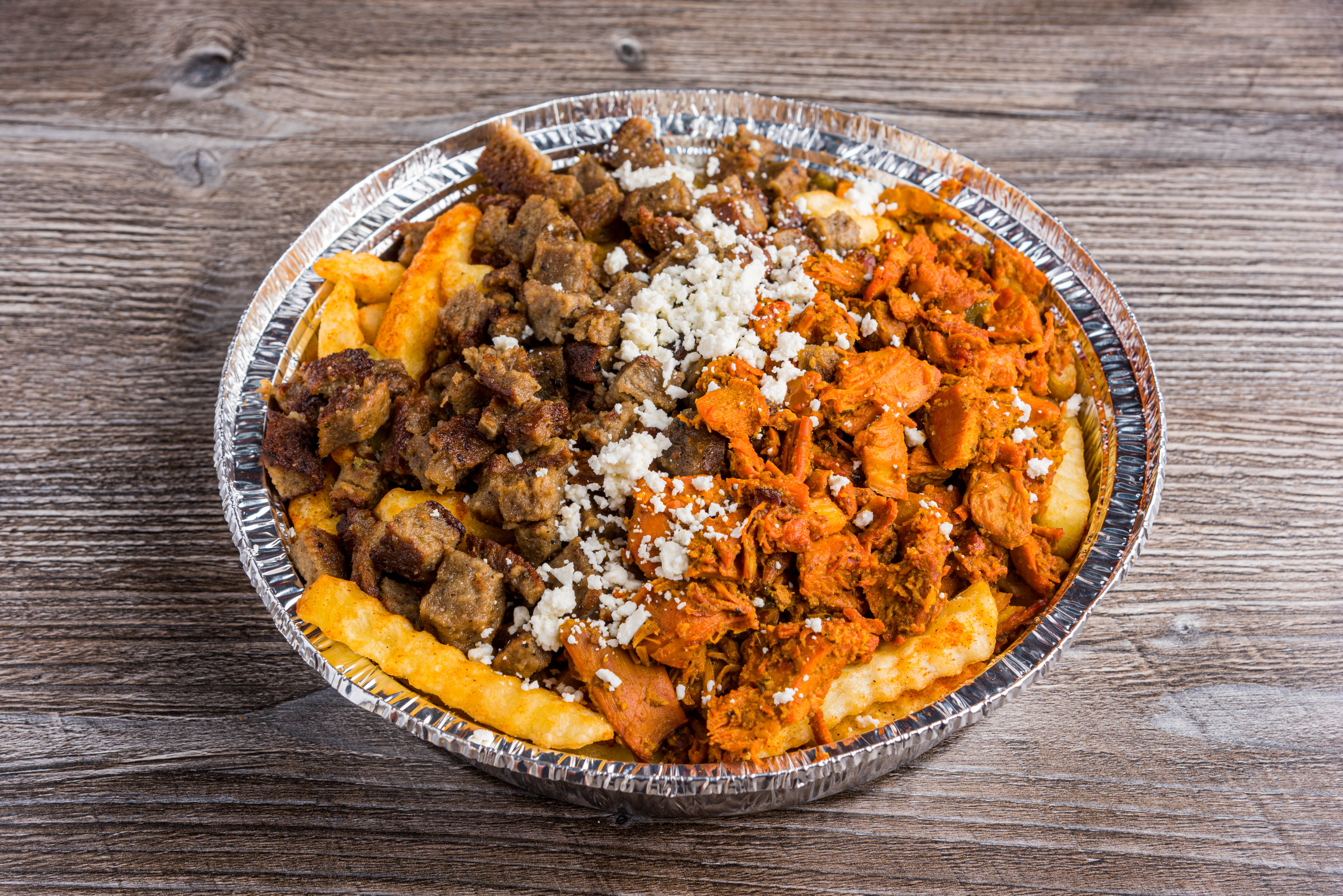 Order Combo (Chicken & Lamb Gyro) Fries Platter food online from Gyro Hut store, Houston on bringmethat.com