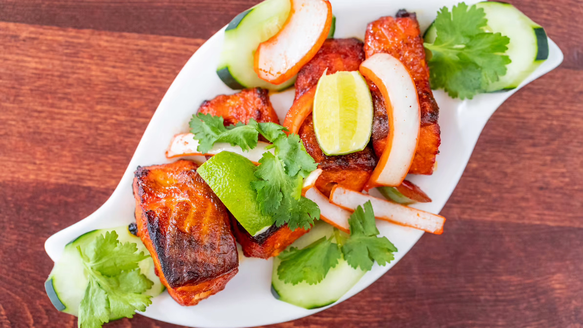 Order Grilled Salmon Tikka food online from Curry heights store, Brooklyn on bringmethat.com