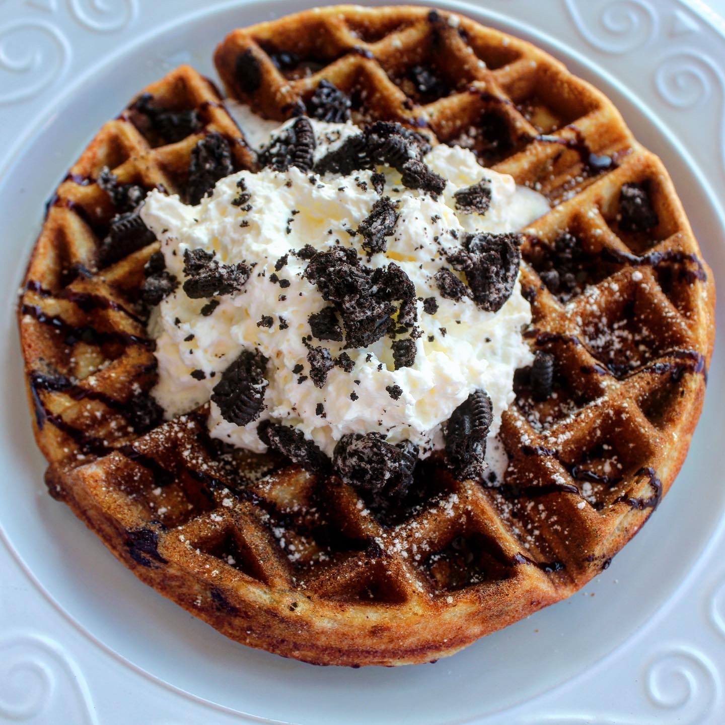 Order Double Chocolate Waffle (vegan) food online from Postres Cafe store, Bellflower on bringmethat.com