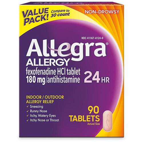 Order Allegra Adult 24HR Tablet (180 mg), Allergy Relief - 90.0 ea food online from Walgreens store, Plainfield on bringmethat.com