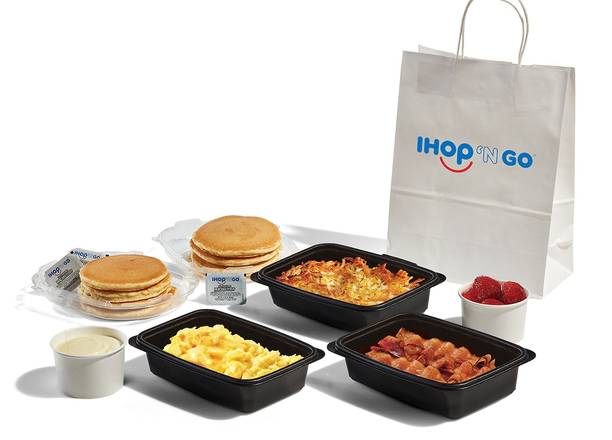 Order Pancake Creations Family Feast with Bacon food online from Ihop store, Riverdale on bringmethat.com