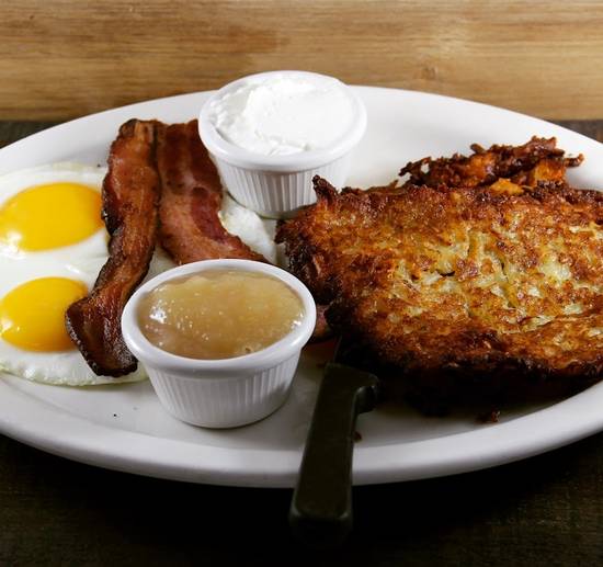 Order Potato Pancakes and Eggs food online from Honey-Jam Cafe store, Arlington Heights on bringmethat.com