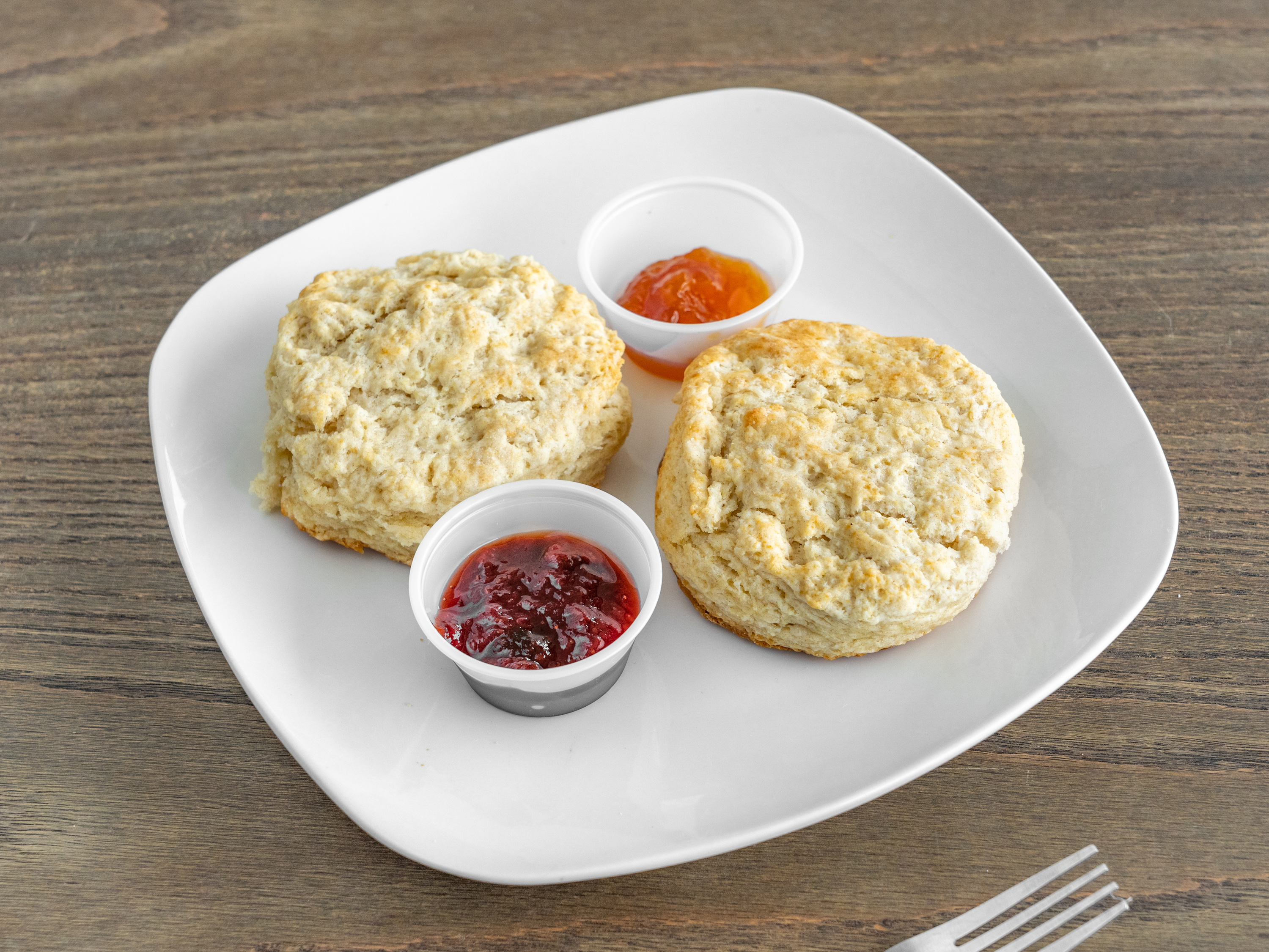 Order 2 Biggie Biscuits and Fresh Jam food online from Happy Day Cafe store, Live Oak on bringmethat.com