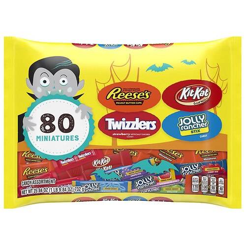 Order Hershey's Miniatures, Halloween Assorted Candy, Large Variety Bag Milk Chocolate and Fruit Flavored Assortment - 25.84 oz food online from Walgreens store, Newark on bringmethat.com