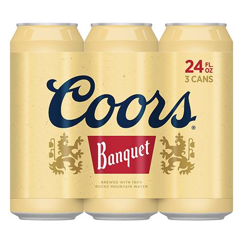 Order Coors Banquet Cans - 24 oz Cans/3 Pack food online from Bottle Shop & Spirits store, Los Alamitos on bringmethat.com