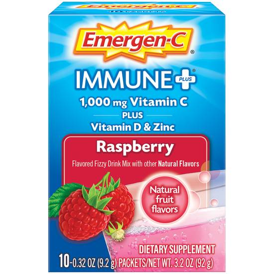 Order Emergen-C Immune Plus Vitamin-C Powder Drink Packets Raspberry (10 ct) food online from Rite Aid store, Mckinleyville on bringmethat.com