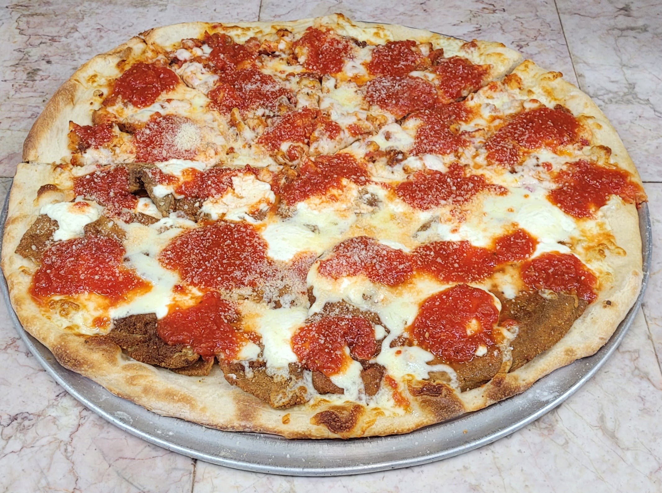 Order Eggplant Parmigiana Pizza - Small food online from Rhythm And Spice Pizzeria And Grill store, New Brunswick on bringmethat.com