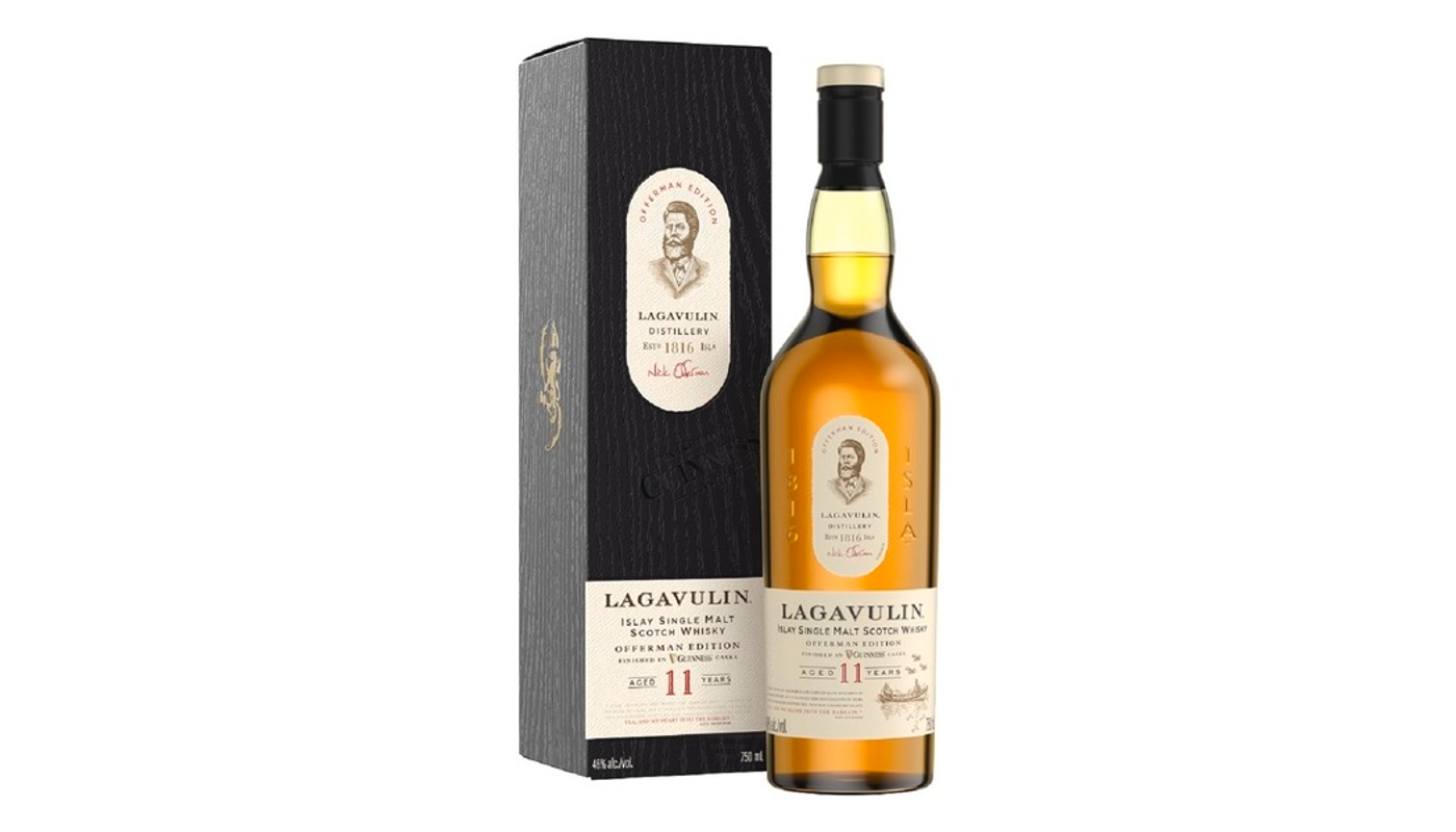 Order Lagavulin Islay Single Malt Scotch Whisky Offerman Edition 11 Year Guiness Cask Finish 750mL food online from Golden Rule Liquor store, West Hollywood on bringmethat.com