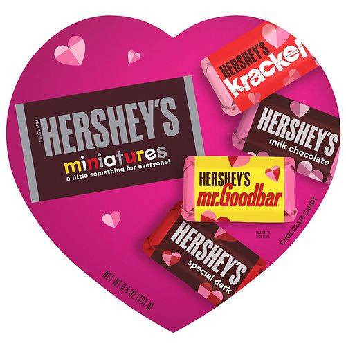 Order Hershey's Miniatures, Candy, Valentine's Day, Heart Gift Box Assorted Milk and Dark Chocolate - 6.4 oz food online from Walgreens store, El Paso on bringmethat.com