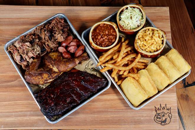 Order The 5 1/2 Sampler Platter food online from Bbq King Smokehouse store, Huntley on bringmethat.com