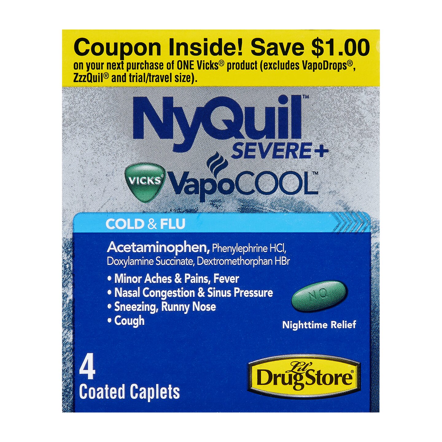 Order VICKS NYQUIL 4CT SEVERE Single food online from Sheetz store, Coraopolis on bringmethat.com