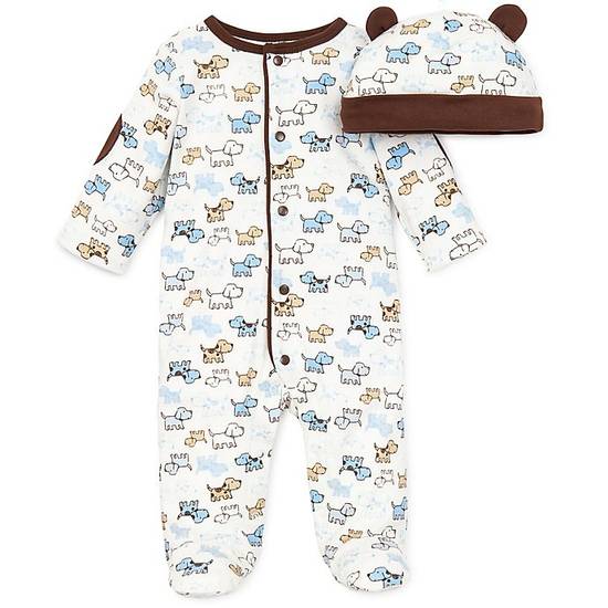 Order Little Me® Preemie 2-Piece Cute Puppies Footie and Hat Set in Ivory/Brown food online from Bed Bath & Beyond store, Lancaster on bringmethat.com