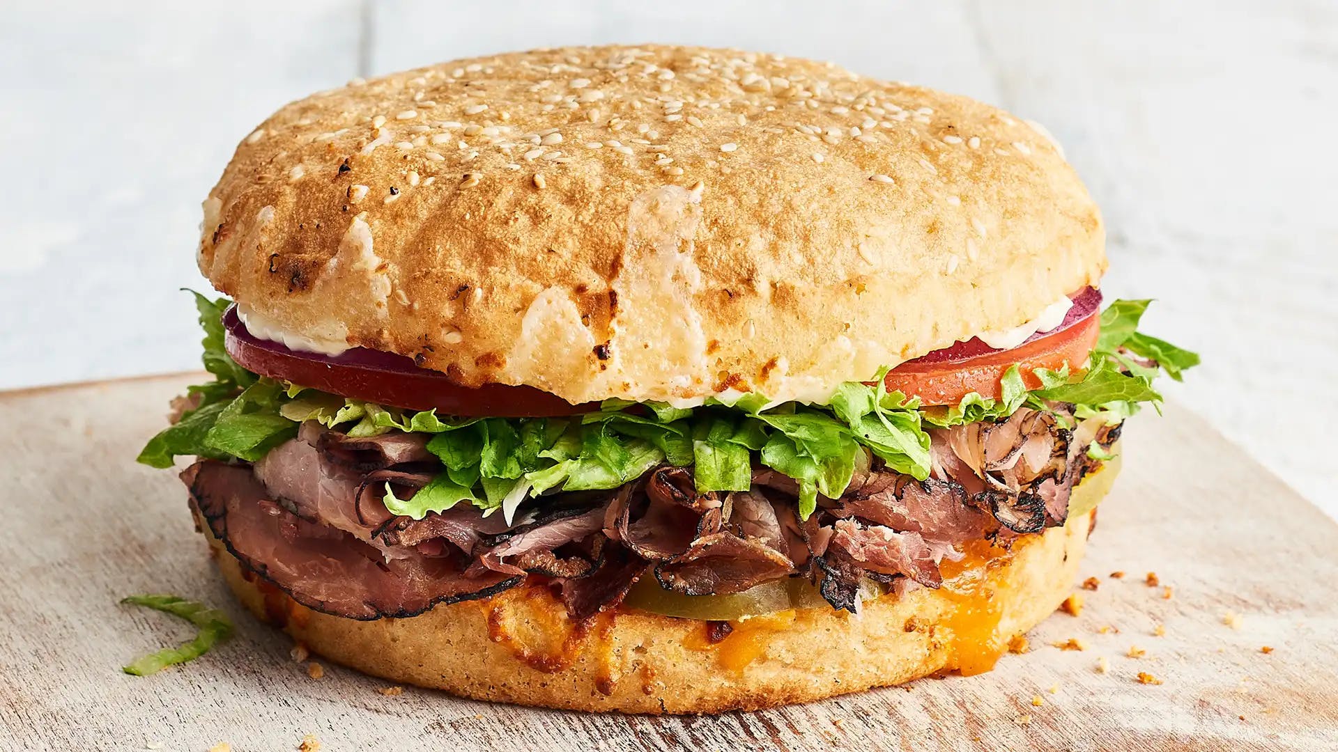 Order Roast Beef & Cheese Sandwich - Small food online from Schlotzsky store, Temple on bringmethat.com