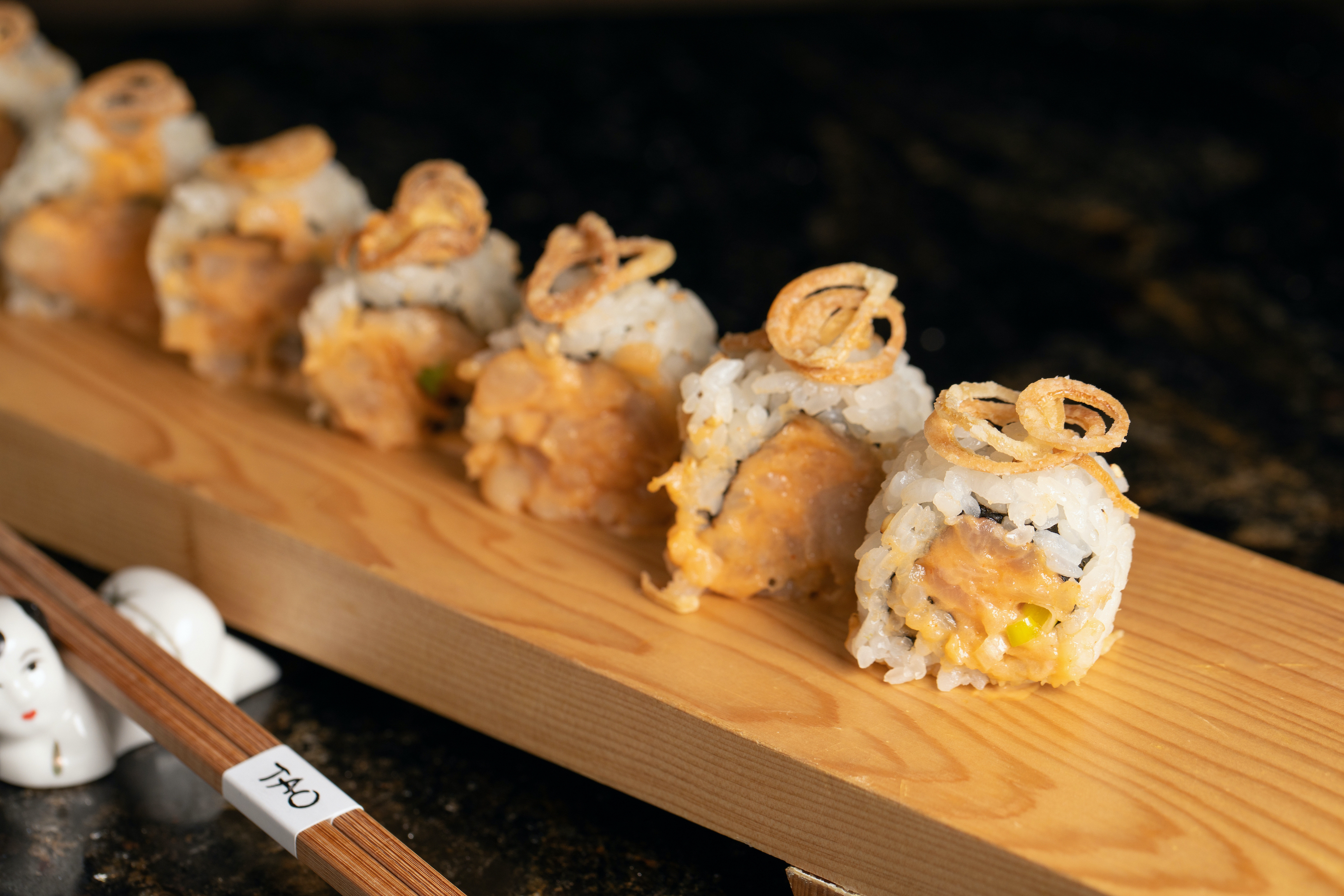 Order Crunchy Spicy Yellowtail Roll food online from TAO store, Los Angeles on bringmethat.com
