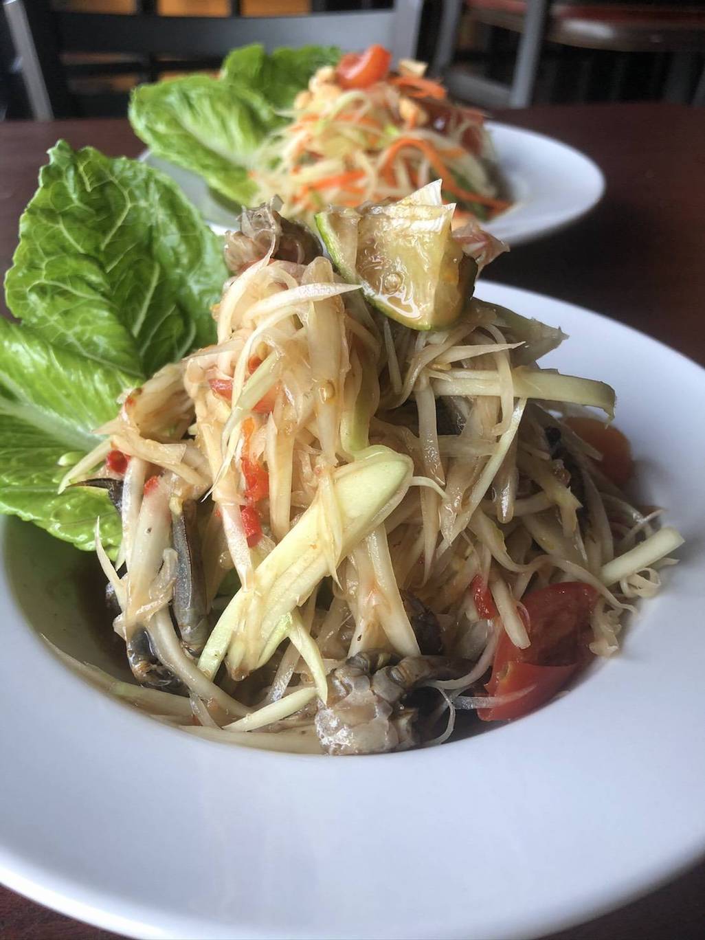 Order Papaya Salad with Salted Crab (ส้มตำปู Som Tum Poo) food online from Real Thai Restaurant store, Chicago on bringmethat.com