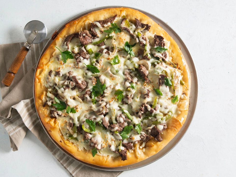 Order Philly Cheese Steak Pizza - Pizza food online from Junior's Pizza & Subs II store, Boonton on bringmethat.com