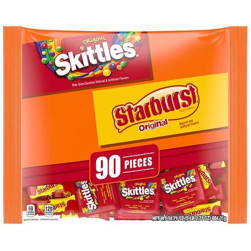Order Skittles & Starburst Halloween Candy Assortment, Skittles, Starburst, Extra Large Variety Bag - 34.71 oz food online from Walgreens store, Lincoln on bringmethat.com