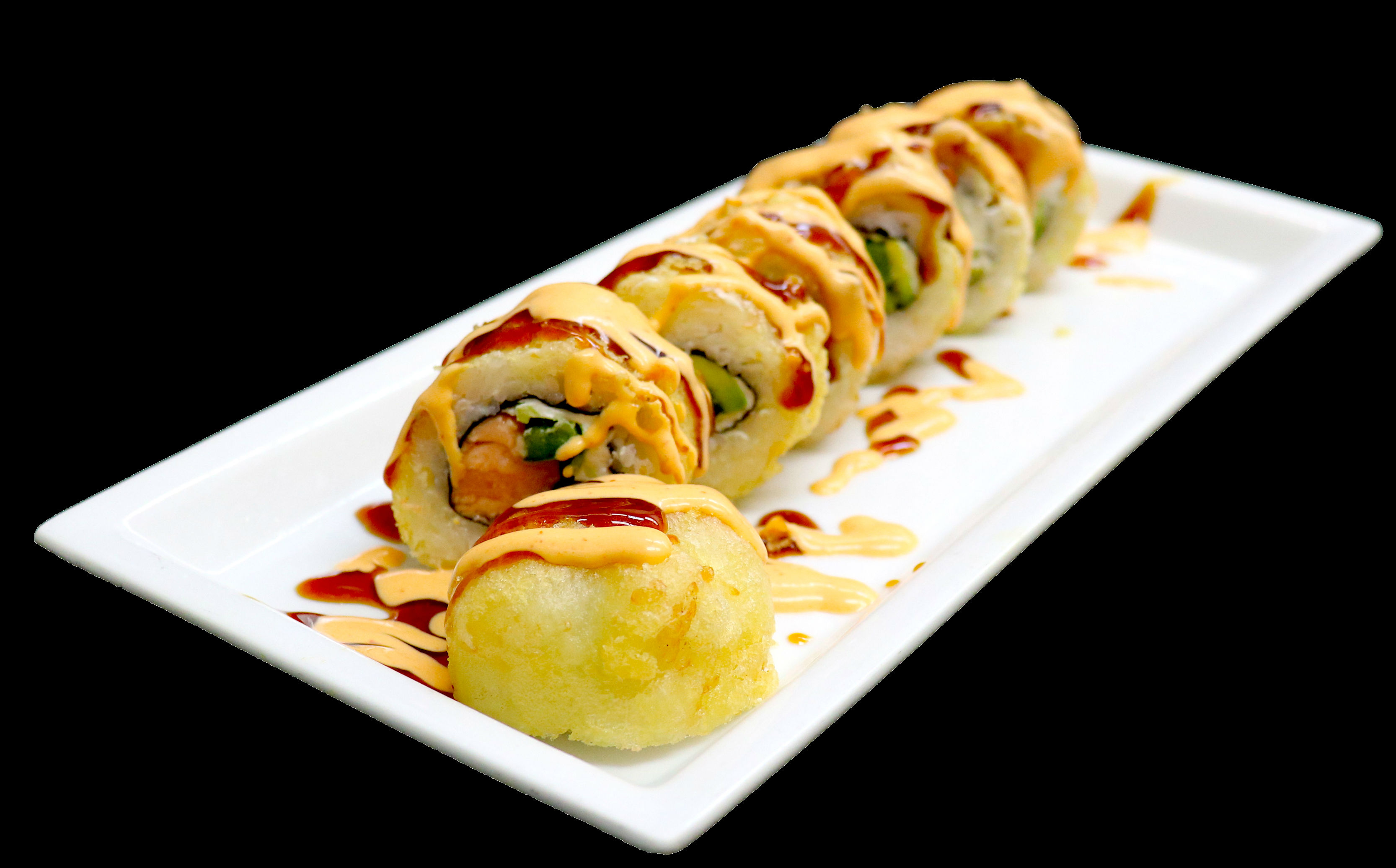 Order Spicy Salmon Tempura Roll food online from Toshiko Japanese Cuisine store, Hanford on bringmethat.com