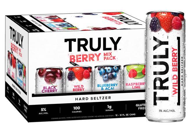 Order Truly Hard Seltzer Berry Mix Can Al Slim 12pk/12 fl oz (5.0% ABV) food online from ampm store, SAN BRUNO on bringmethat.com