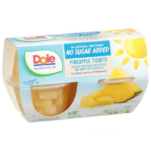 Order Dole · No Sugar Added Pineapple Tidbits with Monk Fruit (4 x 4 oz) food online from Safeway store, Redwood City on bringmethat.com